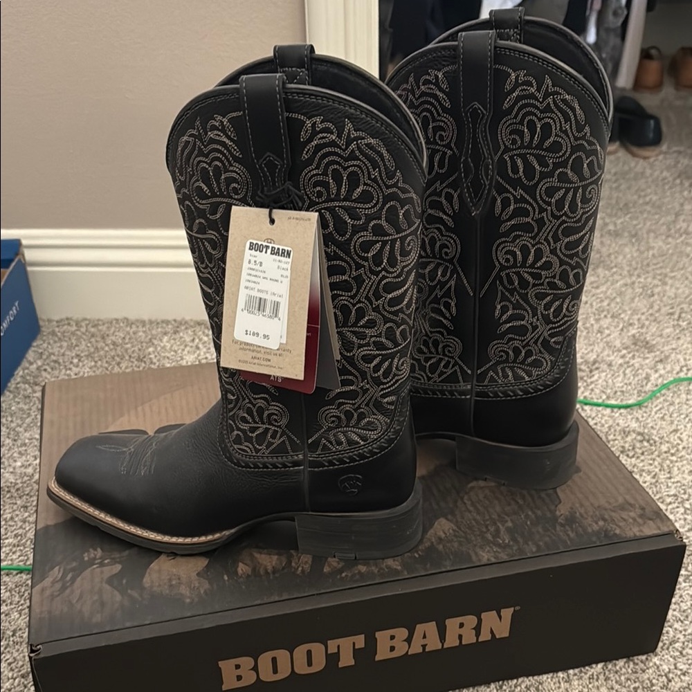 Ariat Black Heeled Boots with Tan Stitching
